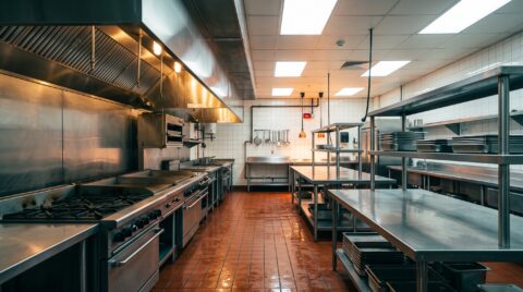 Spotless stainless steel commercial restaurant kitchen